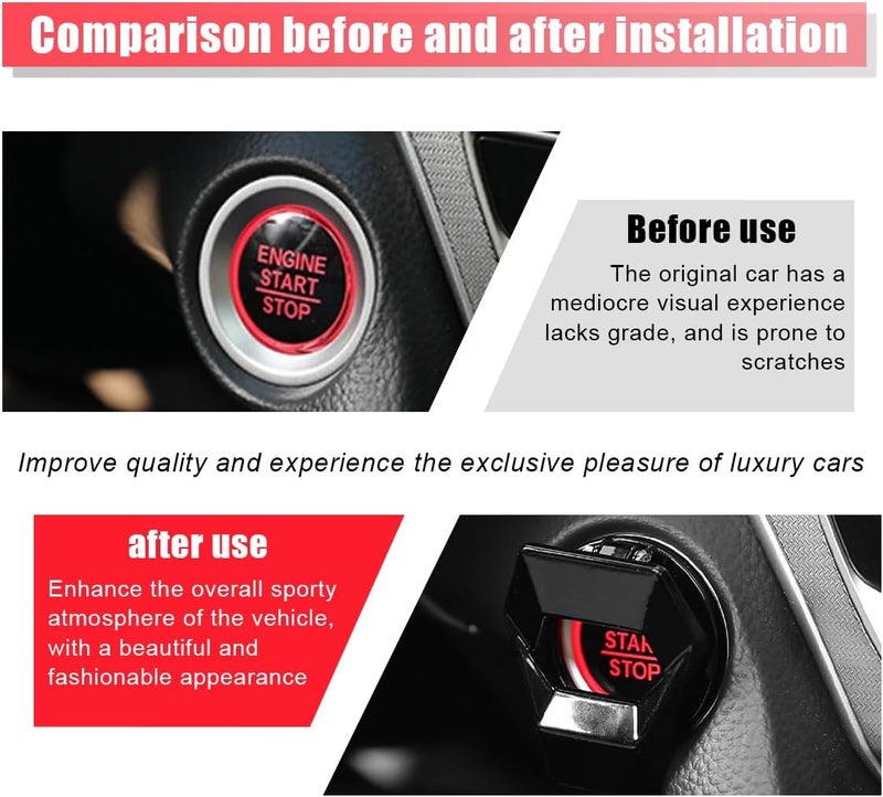 GLSOWEE Car Engine Start/Stop Button Cover, Zinc Alloy Car Push Button Start Cover Car Power Control Trim, Universal Key Ignition Switch Protective Cover for Cars, SUVs (Black) - Image 5